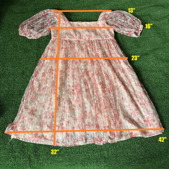 Wonder Nation Girls Apricot Metallic Mesh Puff Sleeve Zip Dress Size 12 Plus - Picture 2 of 14